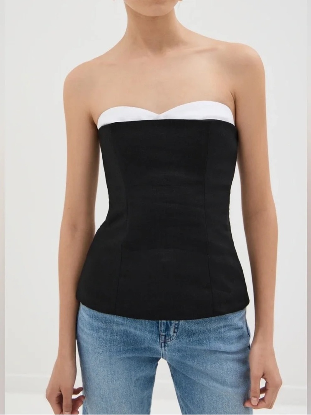 Reformation Black Strapless Bustier Top with White Lining
